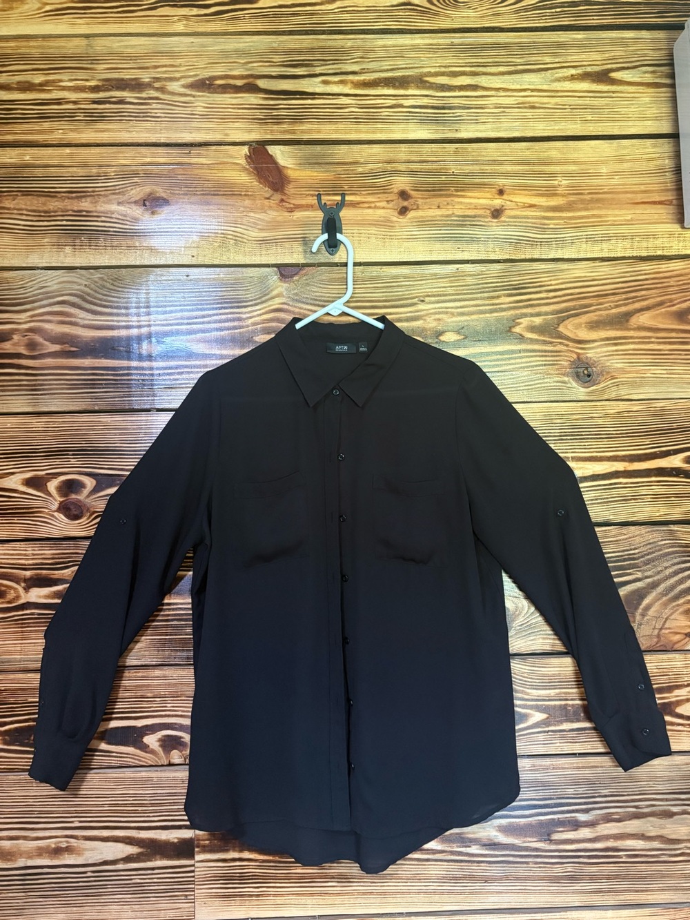 Black Button-Down Lightweight Blouse - Long Sleeve/ Button-Up Quarter Sleeve